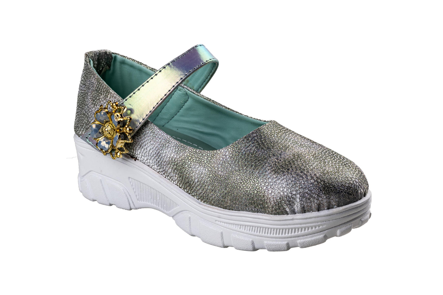 Titas Silver / Green Girls Shoe